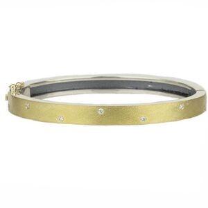 Rene Escobar. NWT. 6mm. ORLY.Mixed Metal Hinged Bracelet. 18K yellow gold fused.